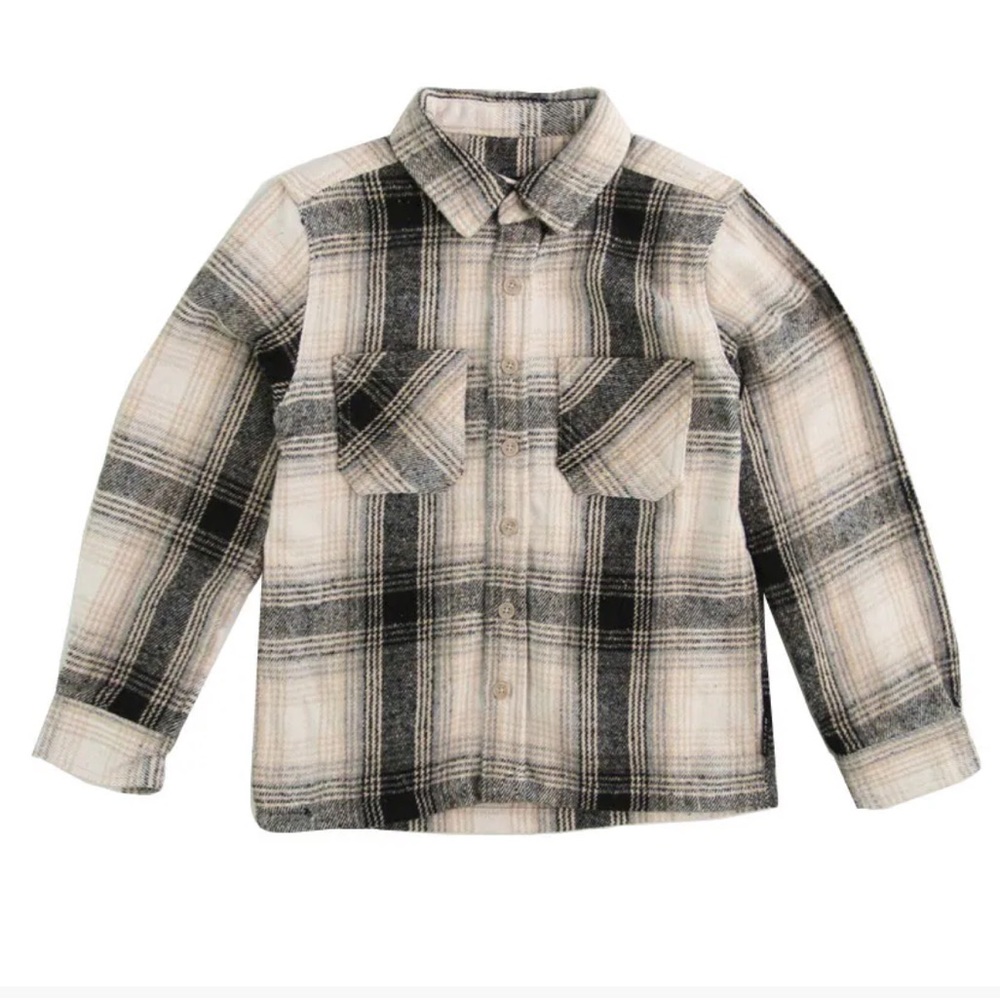 Brooklyn Cloth Boys Black and Cream Plaid Flannel Shacket
